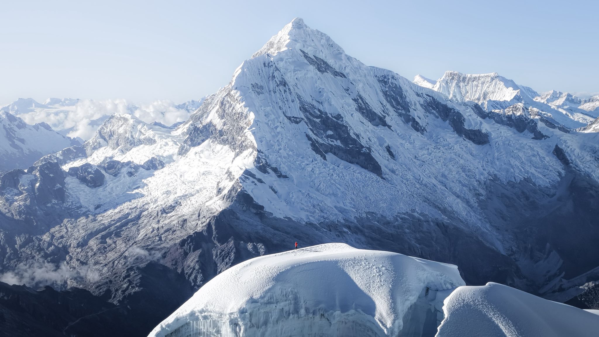 Snow summit and Himalayan mountain range during a guided 6000 meter expedition in India