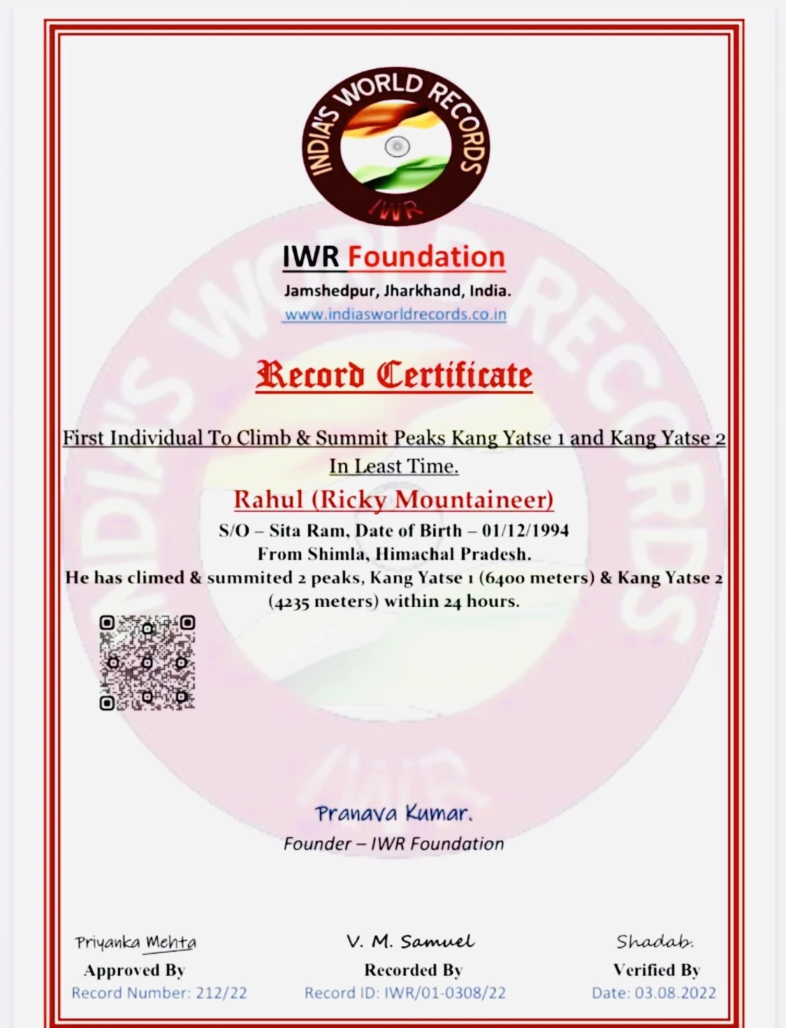 Certificate 9 of White Expedition accreditations